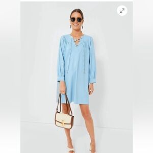 Pomander Place Baby Blue Robbie long sleeve lace up strappy sheath dress SMALL